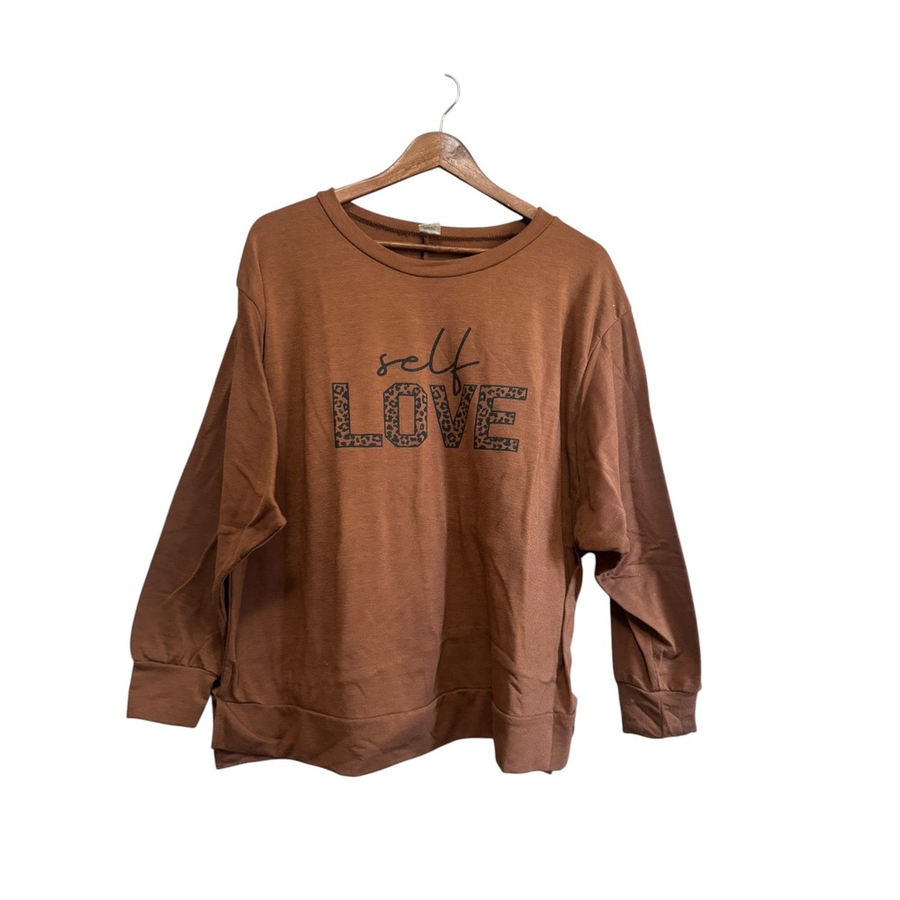 Sew In Love Graphic Sweatshirt Womens Medium Brown Excellent Leopard Print Top